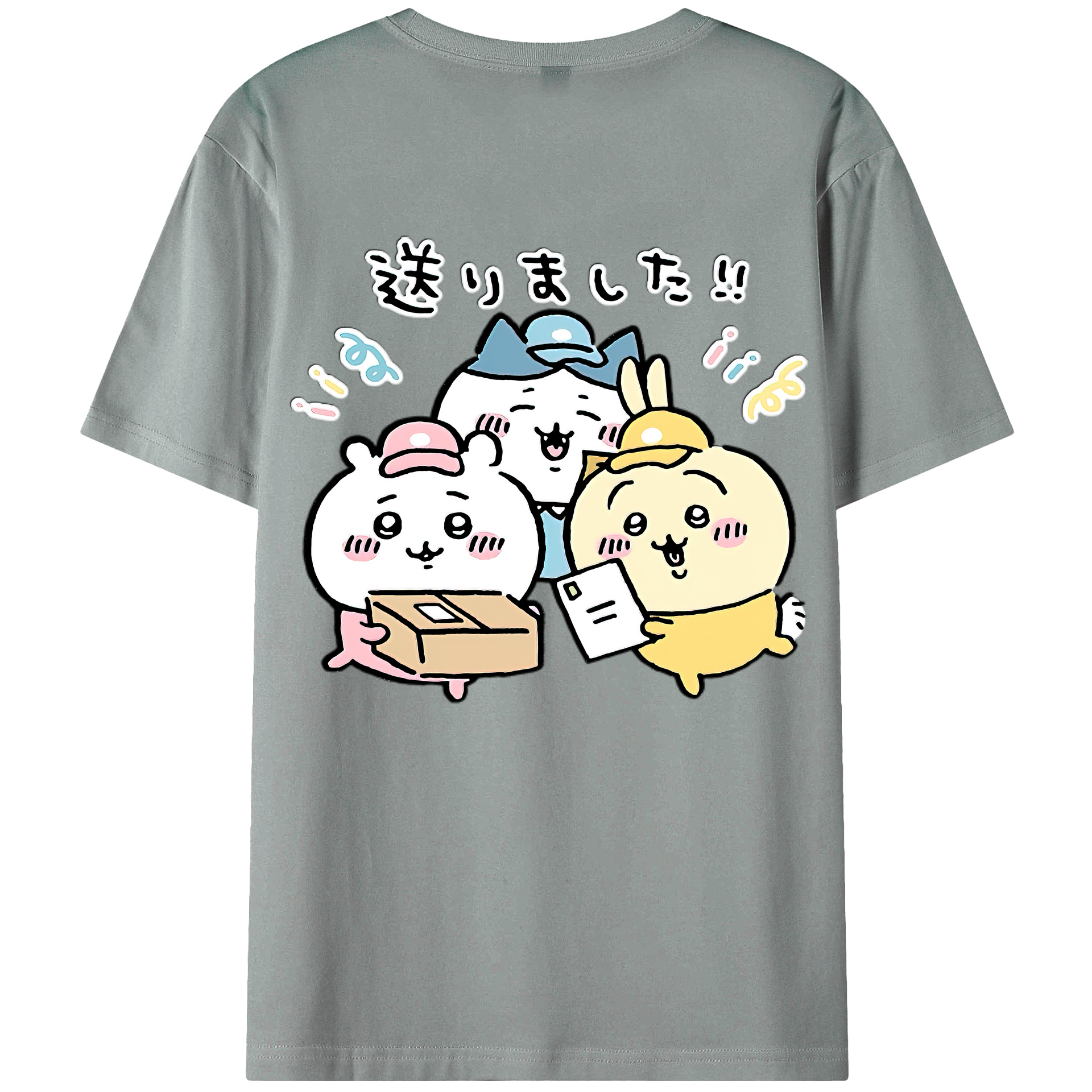 （画像用） ちいかわ ハチワレ Chii-kawa hachiware 綿100％ メンズ半袖Tシャツ（バックプリント） 通気性